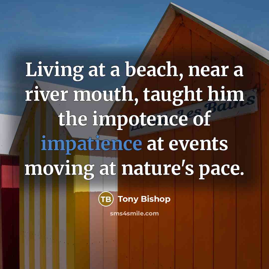 “Living at a beach, near a river mouth, taught him the impotence of impatience at events moving at nature's pace.” quote by Tony Bishop