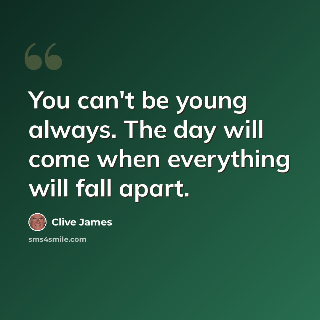 “You can't be young always. The day will come when everything will fall apart.” quote by Clive James