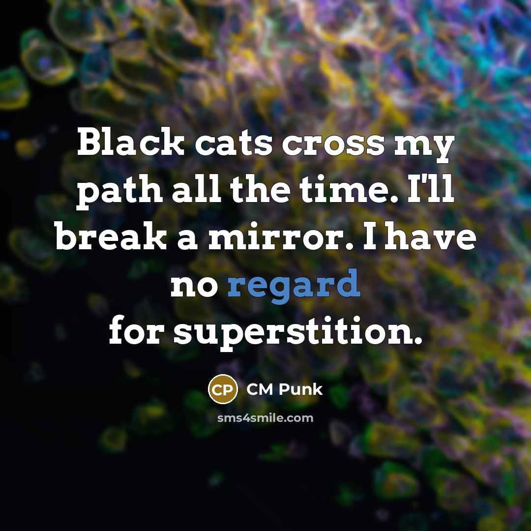 “Black cats cross my path all the time. I'll break a mirror. I have no regard for superstition.” quote by CM Punk