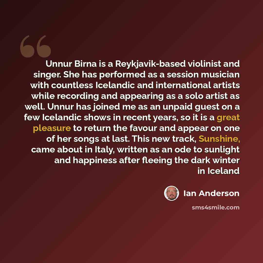 “Unnur Birna is a Reykjavik-based violinist and singer. She has performed as a session musician with countless Icelandic and international artists while recording and appearing as a solo artist as well. Unnur has joined me as an unpaid guest on a few Icelandic shows in recent years, so it is a…” quote by Ian Anderson