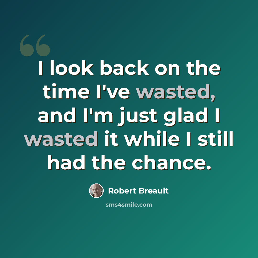 “I look back on the time I've wasted, and I'm just glad I wasted it while I still had the chance.” quote by Robert Breault