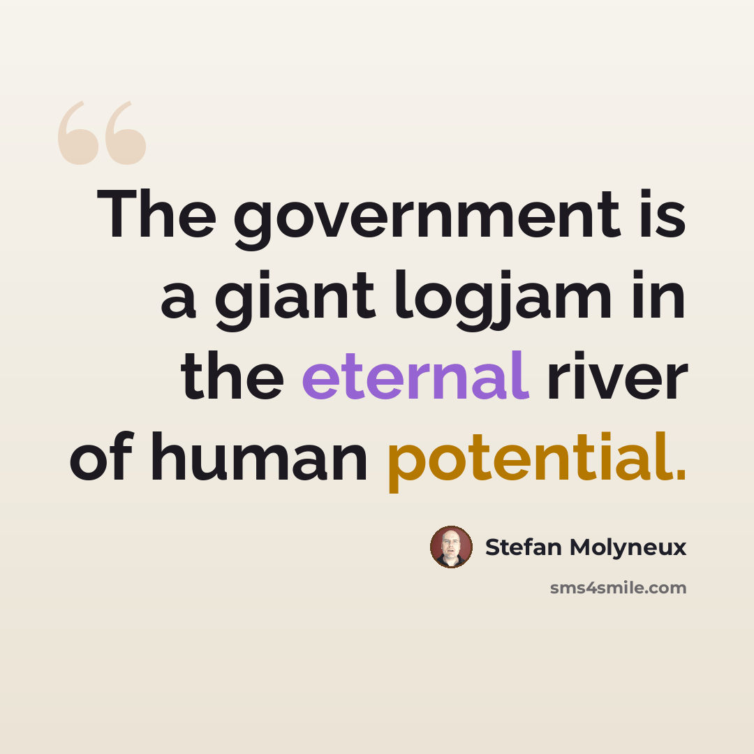 “The government is a giant logjam in the eternal river of human potential.” quote by Stefan Molyneux