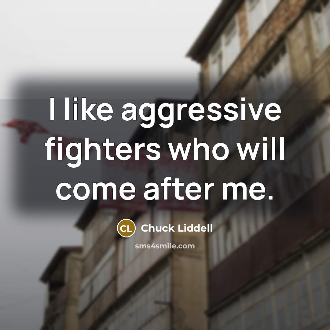 “I like aggressive fighters who will come after me.” quote by Chuck Liddell