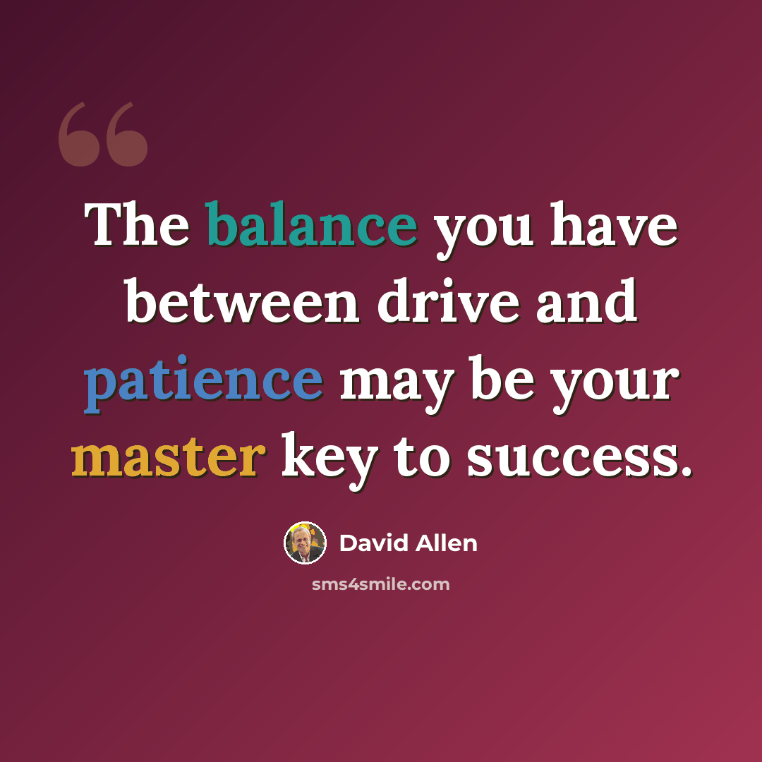 “The balance you have between drive and patience may be your master key to success.” quote by David Allen