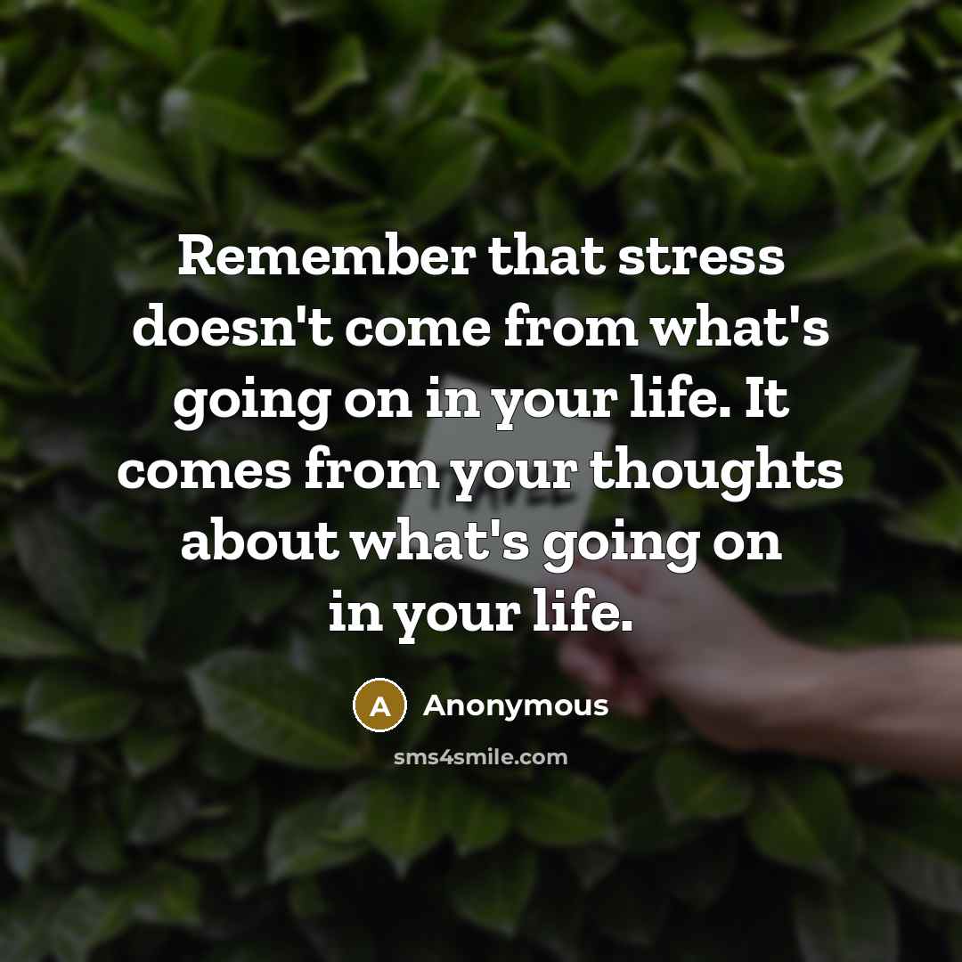 “Remember that stress doesn't come from what's going on in your life. It comes from your thoughts about what's going on in your life.” quote by Anonymous