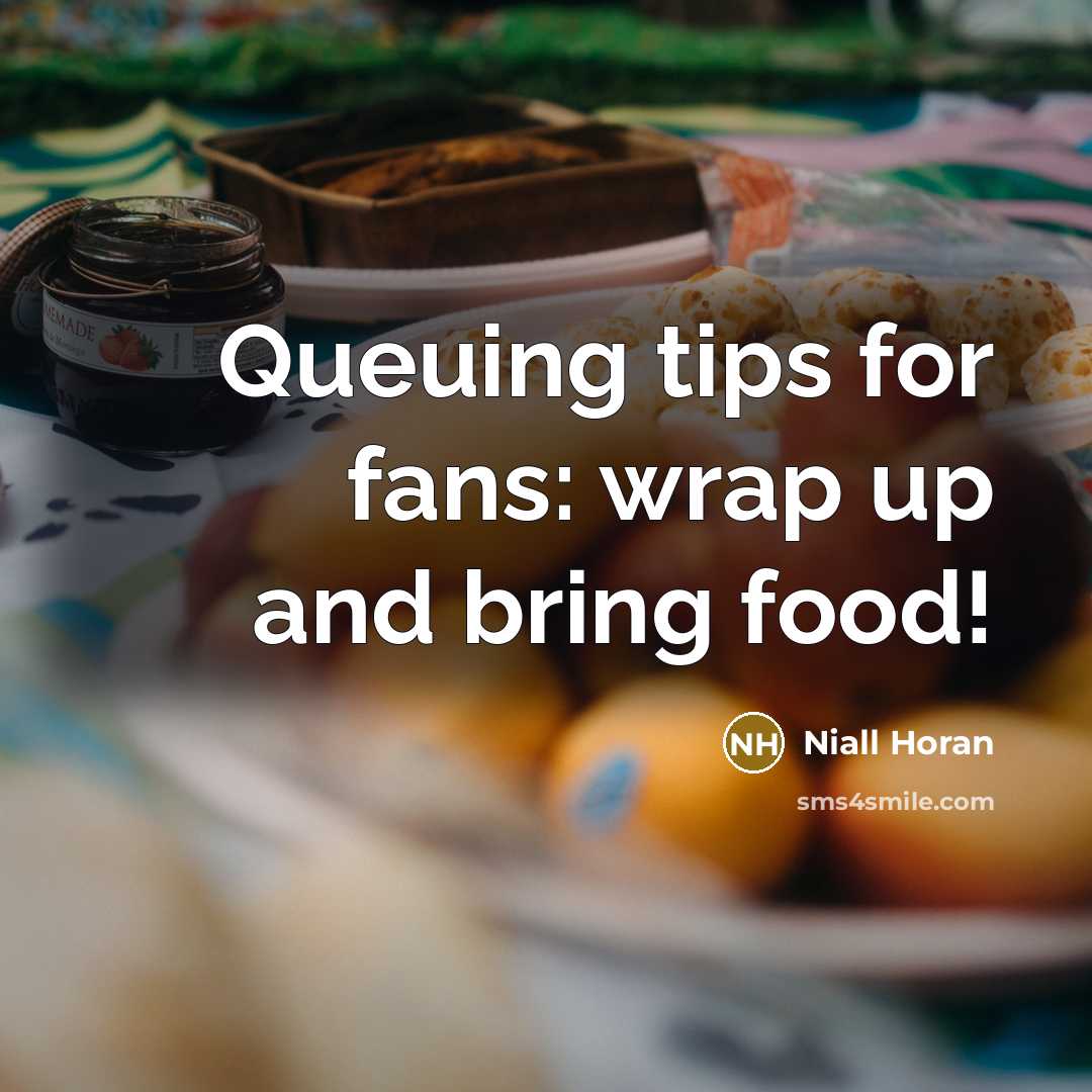 “Queuing tips for fans: wrap up and bring food!” quote by Niall Horan