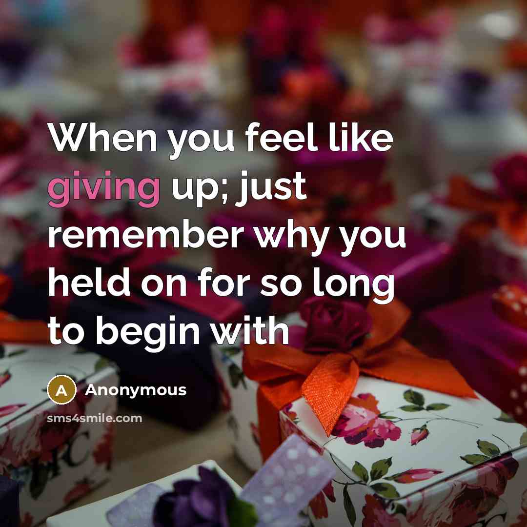 “When you feel like giving up; just remember why you held on for so long to begin with” quote by Anonymous