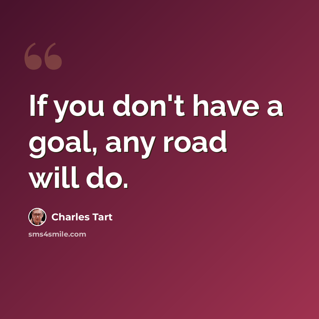 “If you don't have a goal, any road will do.” quote by Charles Tart