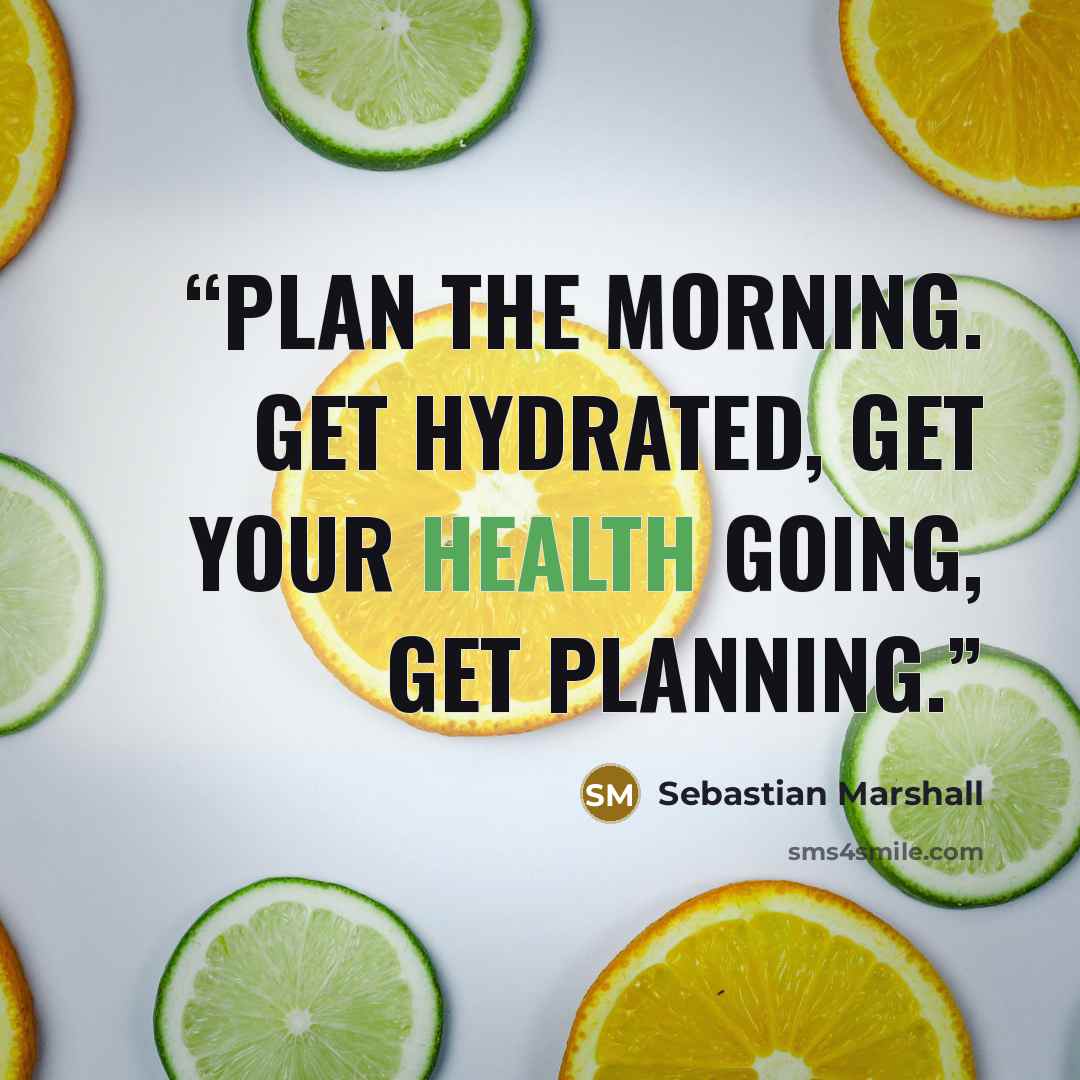 “Plan the morning. Get hydrated, get your health going, get planning.” quote by Sebastian Marshall