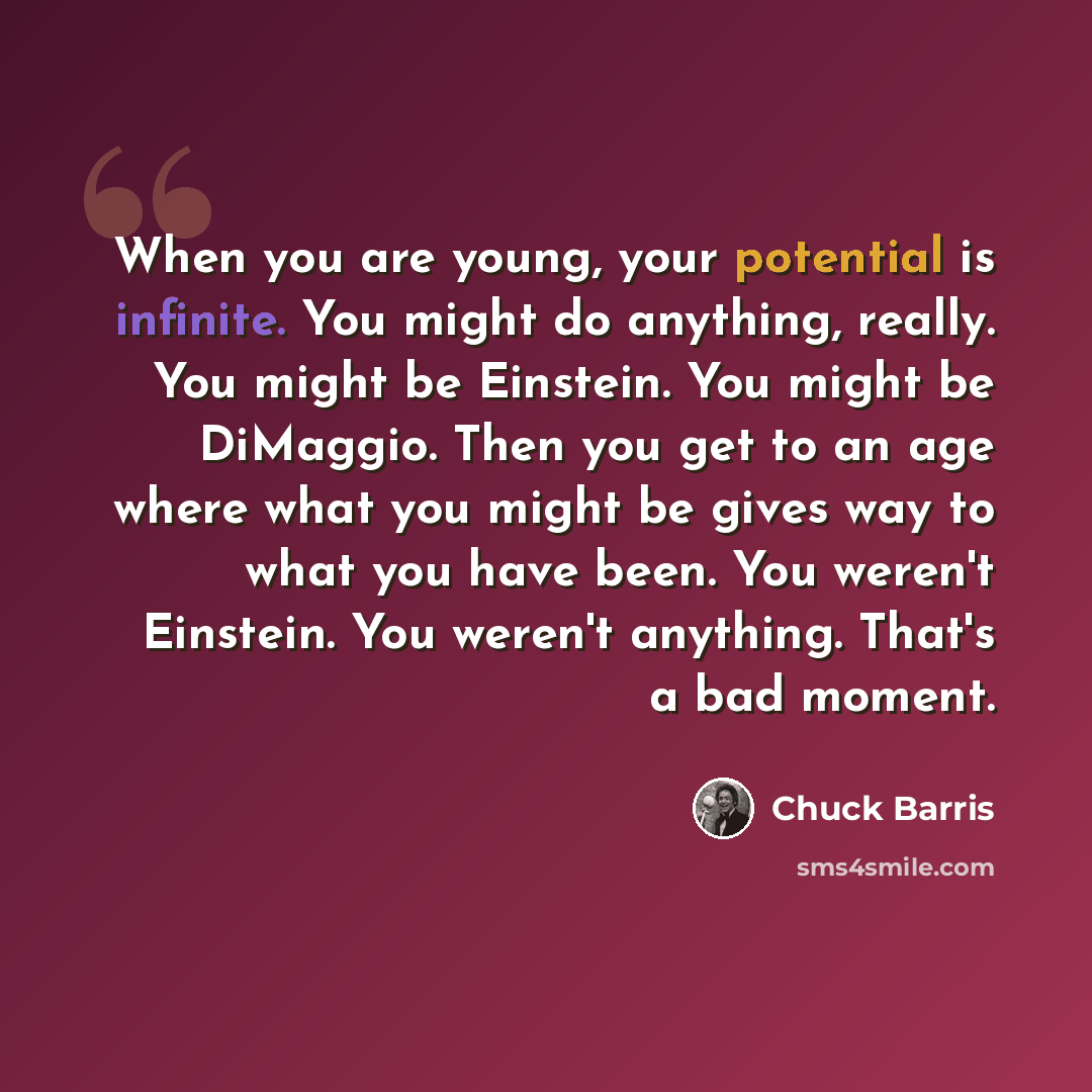 “When you are young, your potential is infinite. You might do anything, really. You might be Einstein. You might be DiMaggio. Then you get to an age where what you might be gives way to what you have been. You weren't Einstein. You weren't anything. That's a bad moment.” quote by Chuck Barris