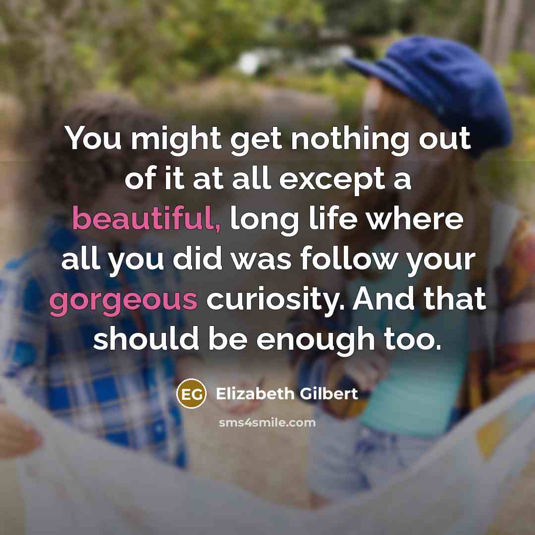 “You might get nothing out of it at all except a beautiful, long life where all you did was follow your gorgeous curiosity. And that should be enough too.” quote by Elizabeth Gilbert