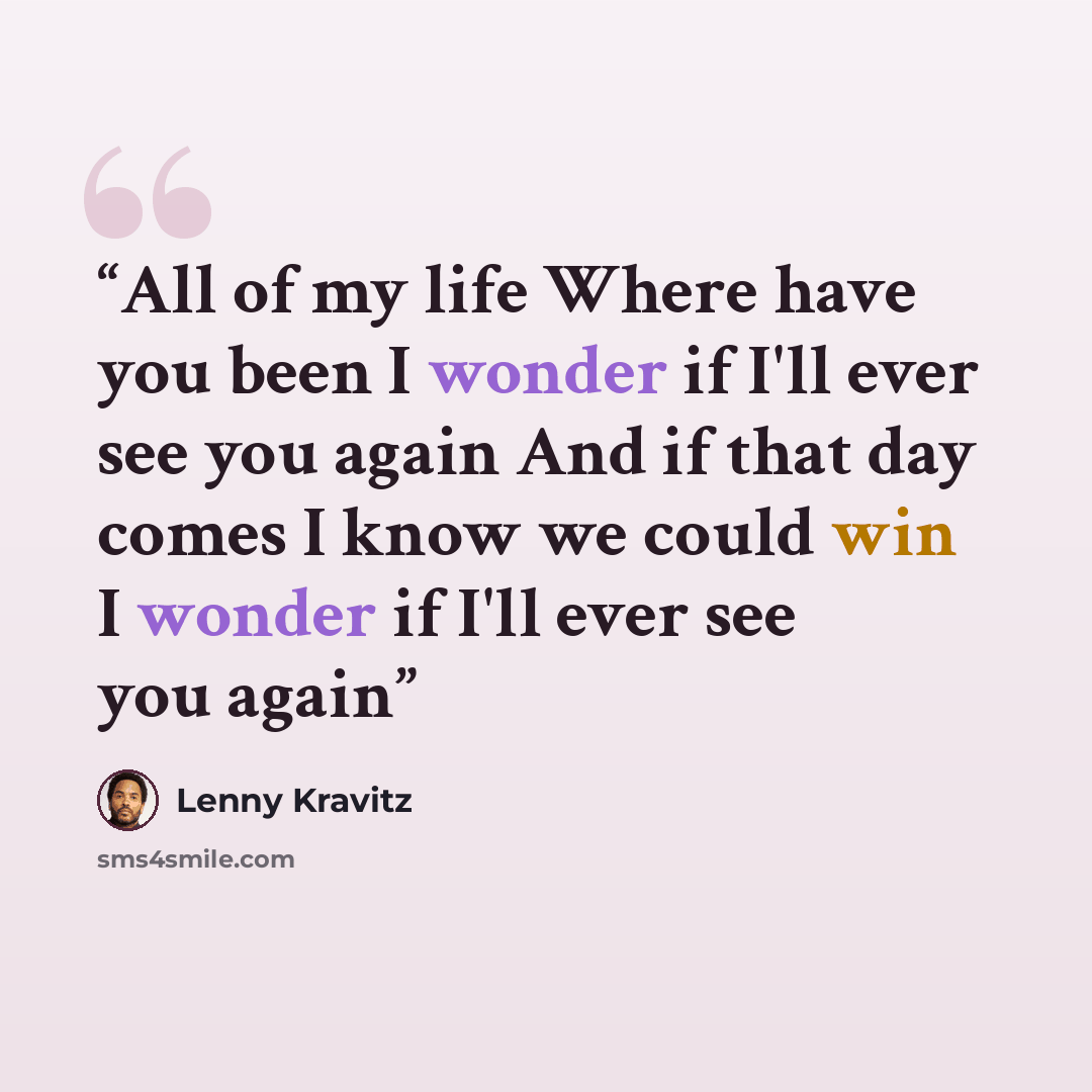 “All of my life Where have you been I wonder if I'll ever see you again And if that day comes I know we could win I wonder if I'll ever see you again” quote by Lenny Kravitz