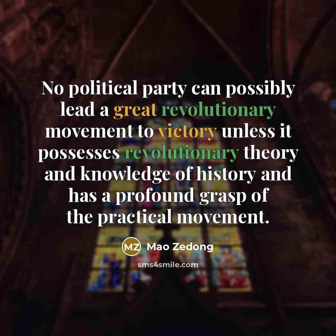 “No political party can possibly lead a great revolutionary movement to victory unless it possesses revolutionary theory and knowledge of history and has a profound grasp of the practical movement.” quote by Mao Zedong