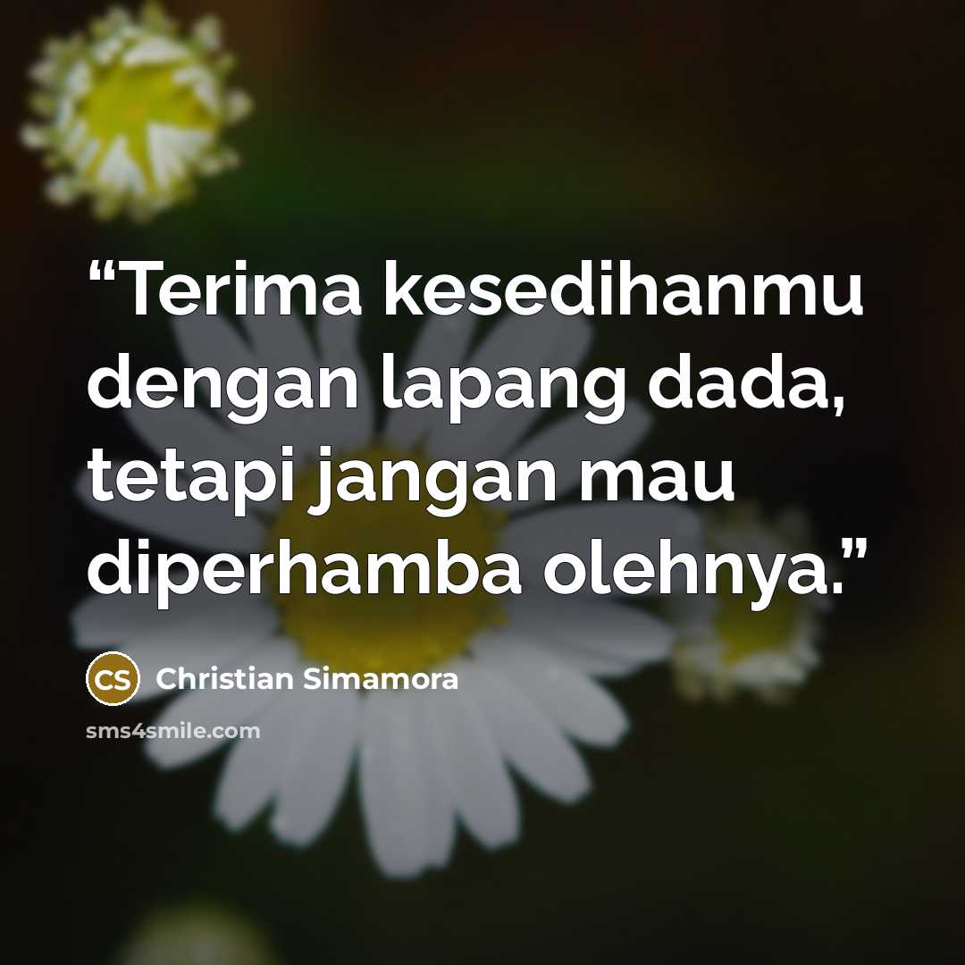 “Terima kesedihanmu dengan lapang dada, tetapi jangan mau diperhamba olehnya.” quote by Christian Simamora