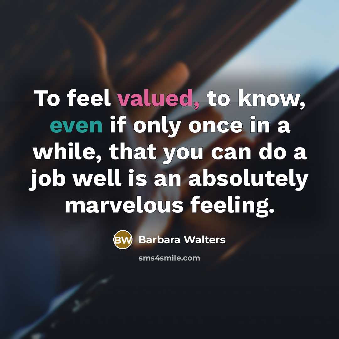 “To feel valued, to know, even if only once in a while, that you can do a job well is an absolutely marvelous feeling.” quote by Barbara Walters
