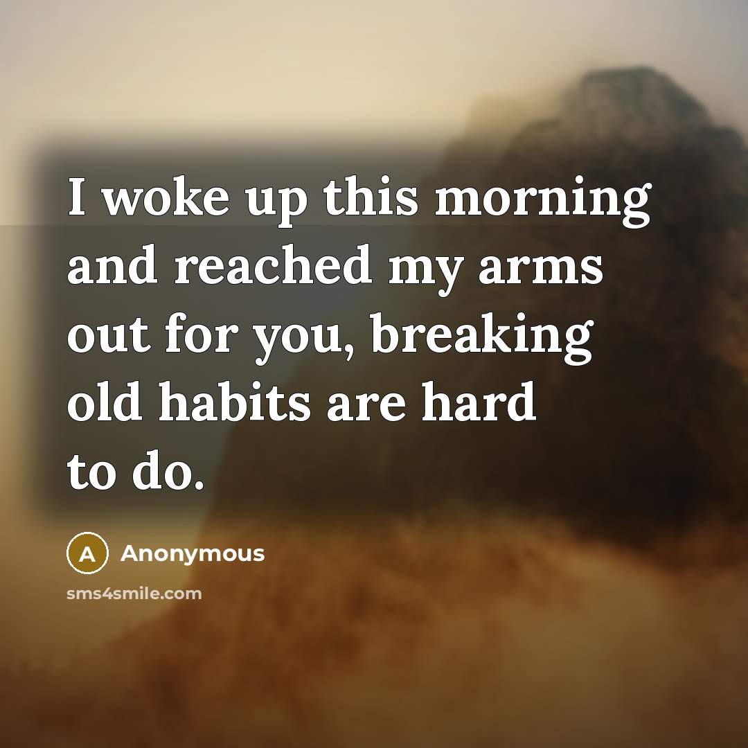 “I woke up this morning and reached my arms out for you, breaking old habits are hard to do.” quote by Anonymous
