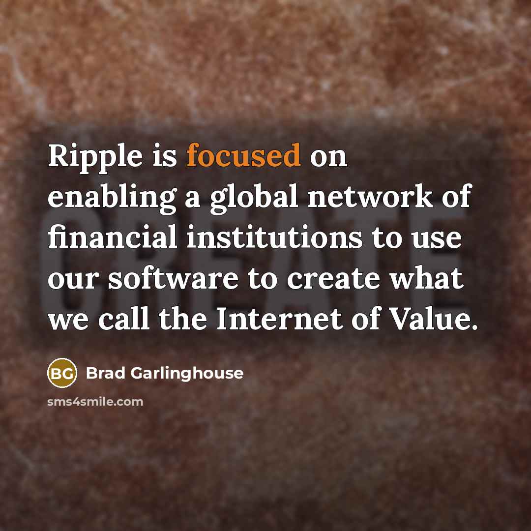 “Ripple is focused on enabling a global network of financial institutions to use our software to create what we call the Internet of Value.” quote by Brad Garlinghouse