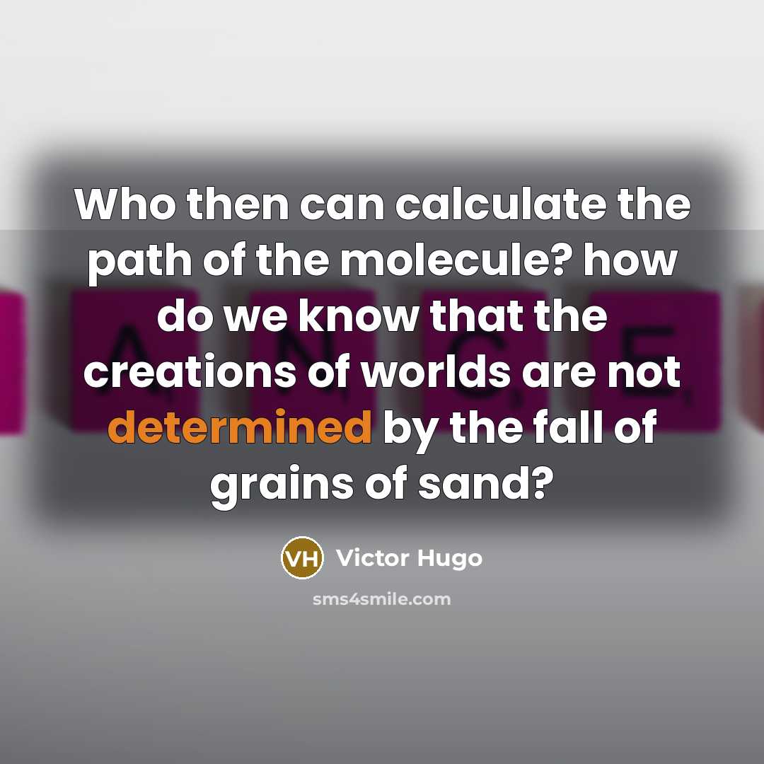 “Who then can calculate the path of the molecule? how do we know that the creations of worlds are not determined by the fall of grains of sand?” quote by Victor Hugo