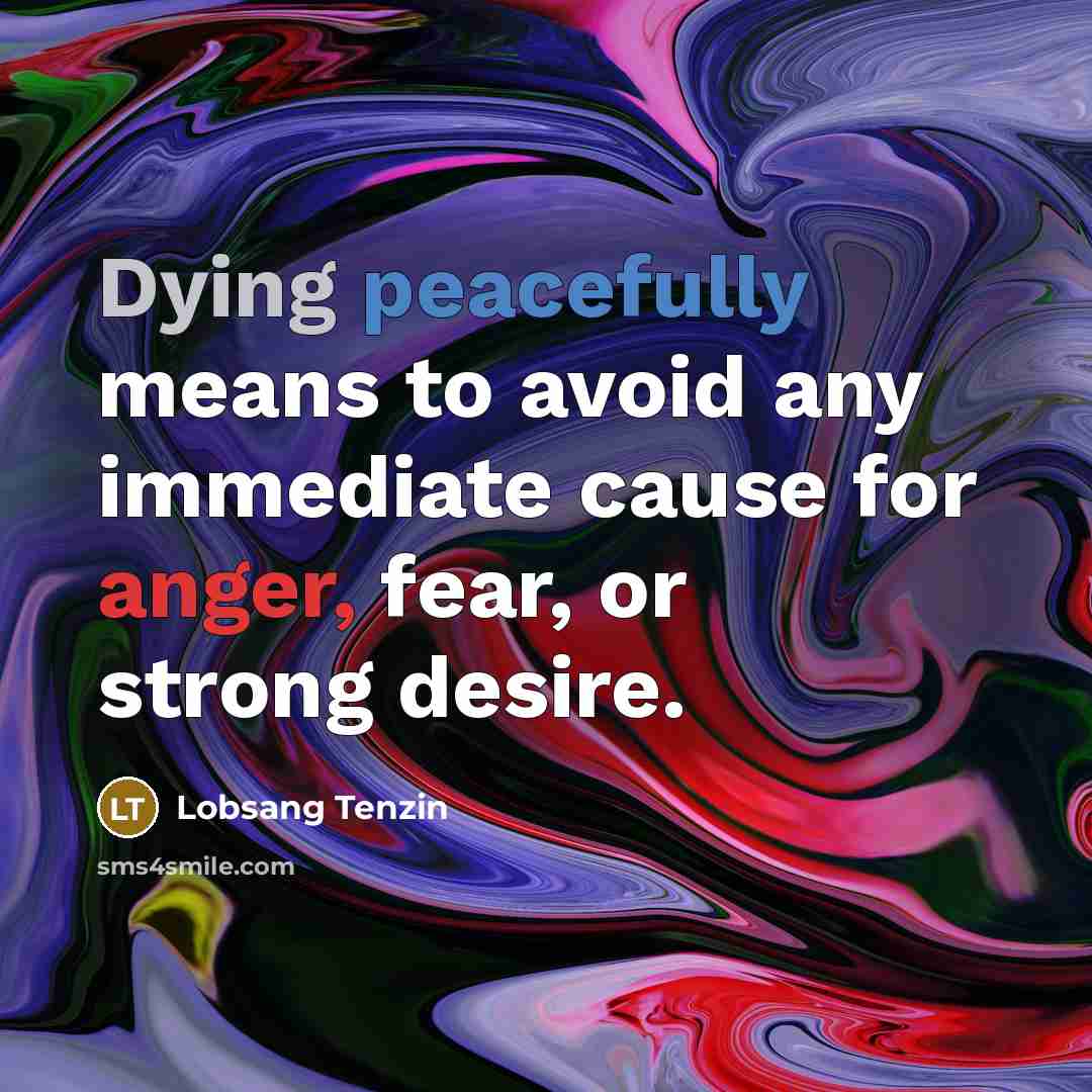 “Dying peacefully means to avoid any immediate cause for anger, fear, or strong desire.” quote by Lobsang Tenzin