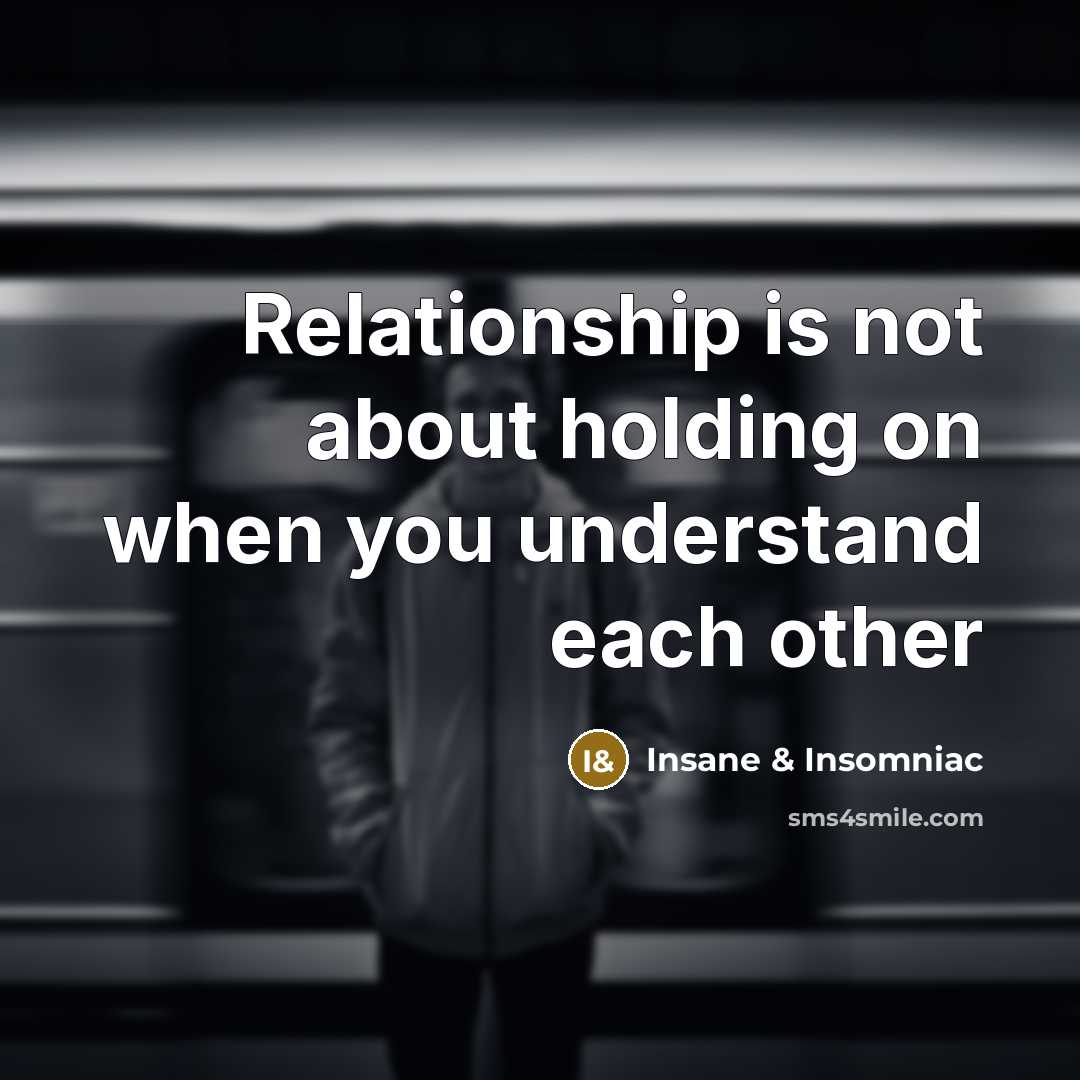 “Relationship is not about holding on when you understand each other” quote by Insane & Insomniac