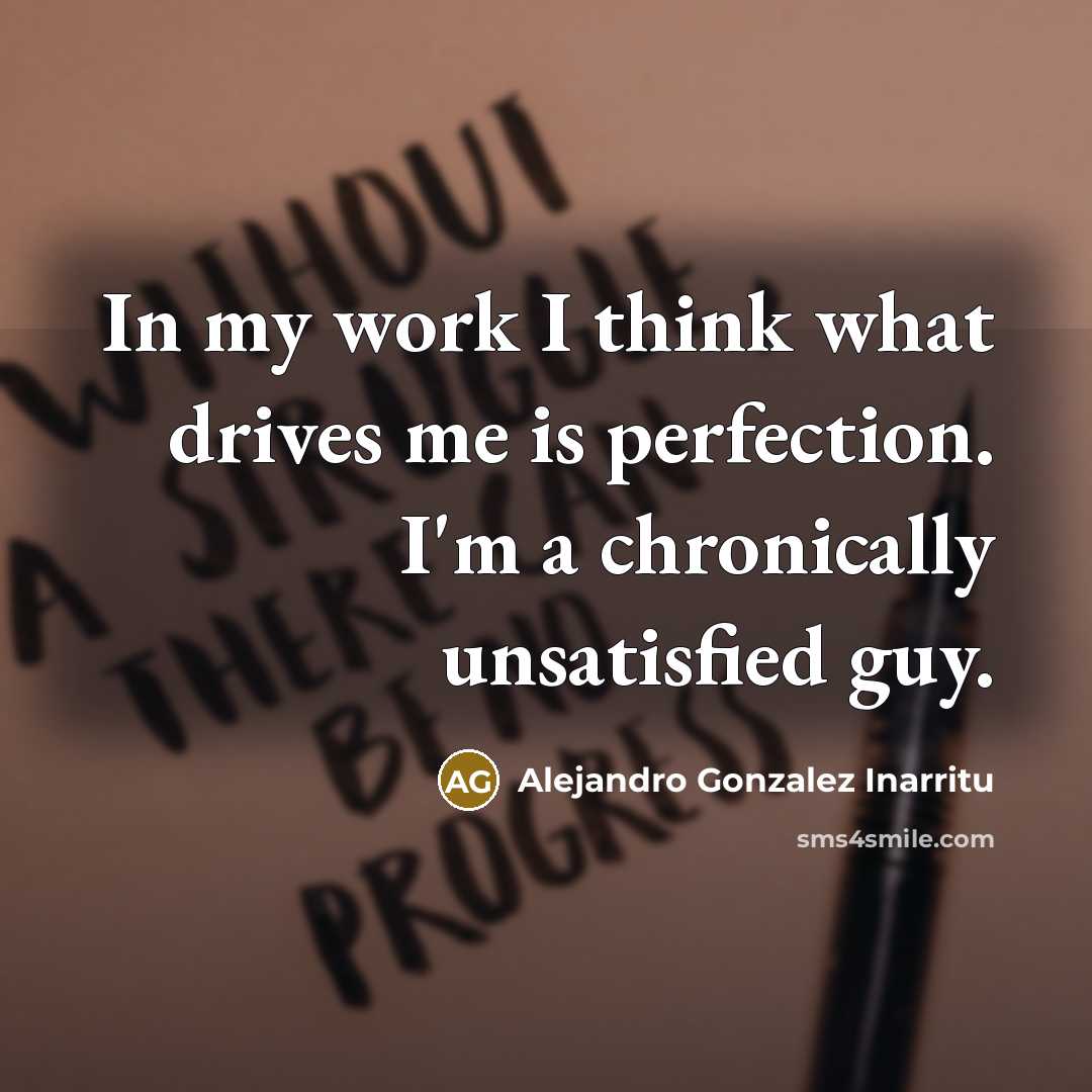 “In my work I think what drives me is perfection. I'm a chronically unsatisfied guy.” quote by Alejandro Gonzalez Inarritu