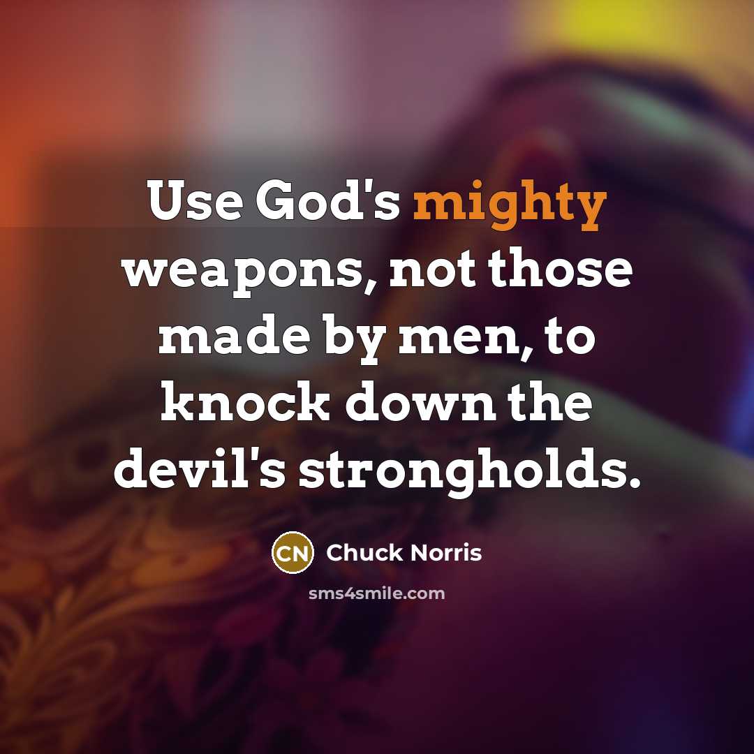 “Use God's mighty weapons, not those made by men, to knock down the devil's strongholds.” quote by Chuck Norris
