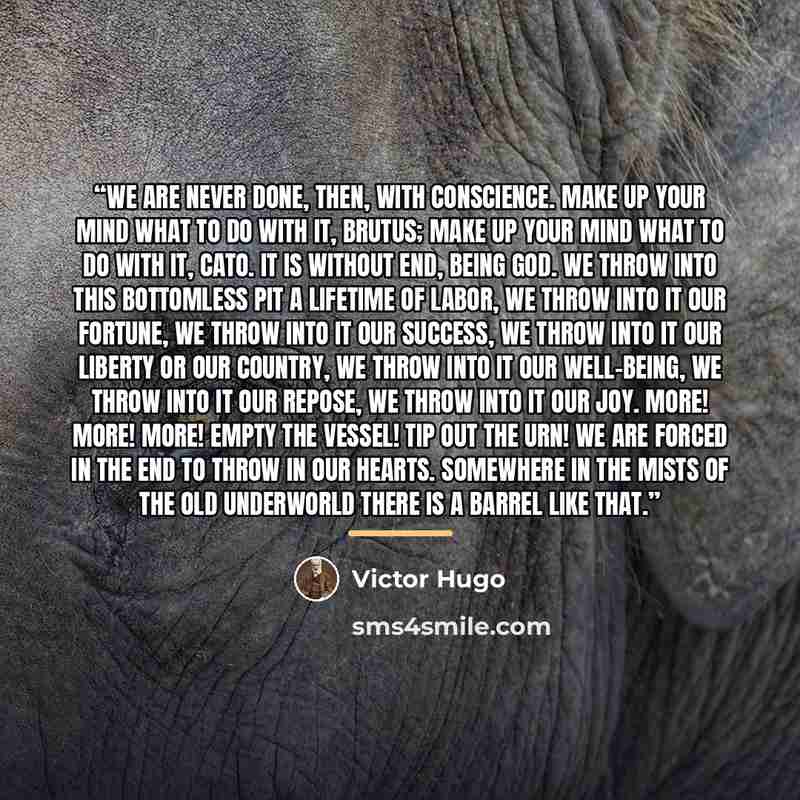 “We are never done, then, with conscience. Make up your mind what to do with it, Brutus; make up your mind what to do with it, Cato. It is without end, being God. We throw into this bottomless pit a lifetime of labor, we throw into it our fortune, we throw into it our success, we throw into it our…” quote by Victor Hugo