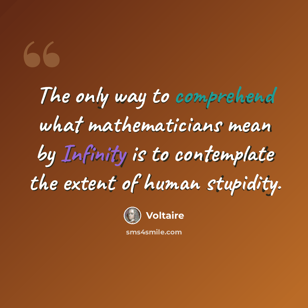 “The only way to comprehend what mathematicians mean by Infinity is to contemplate the extent of human stupidity.” quote by Voltaire