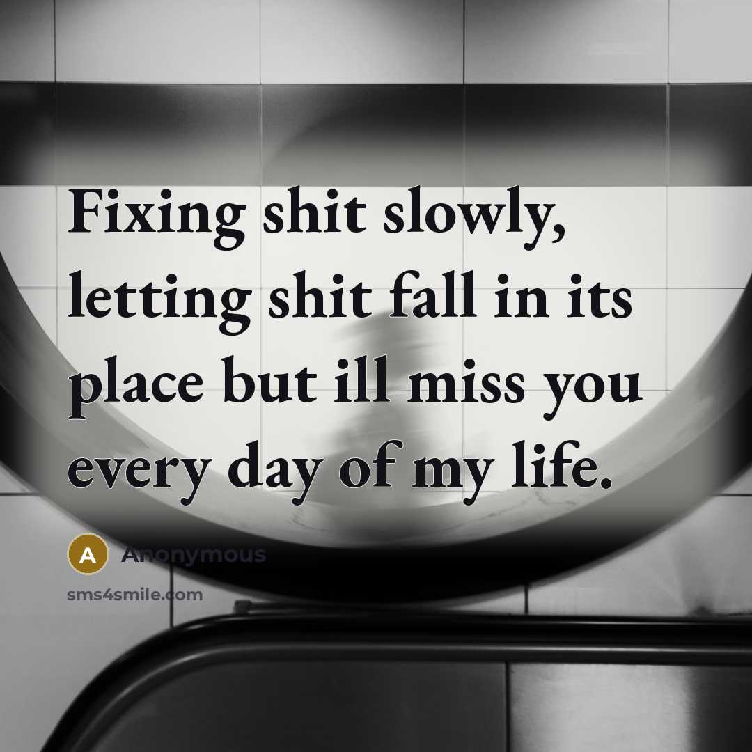 “Fixing shit slowly, letting shit fall in its place but ill miss you every day of my life.” quote by Anonymous