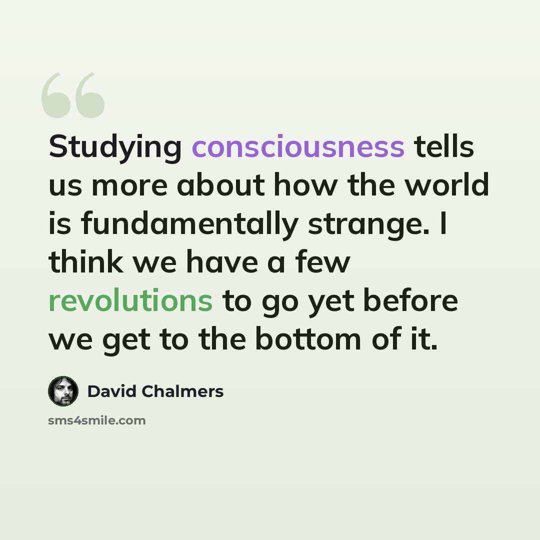 “Studying consciousness tells us more about how the world is fundamentally strange. I think we have a few revolutions to go yet before we get to the bottom of it.” quote by David Chalmers