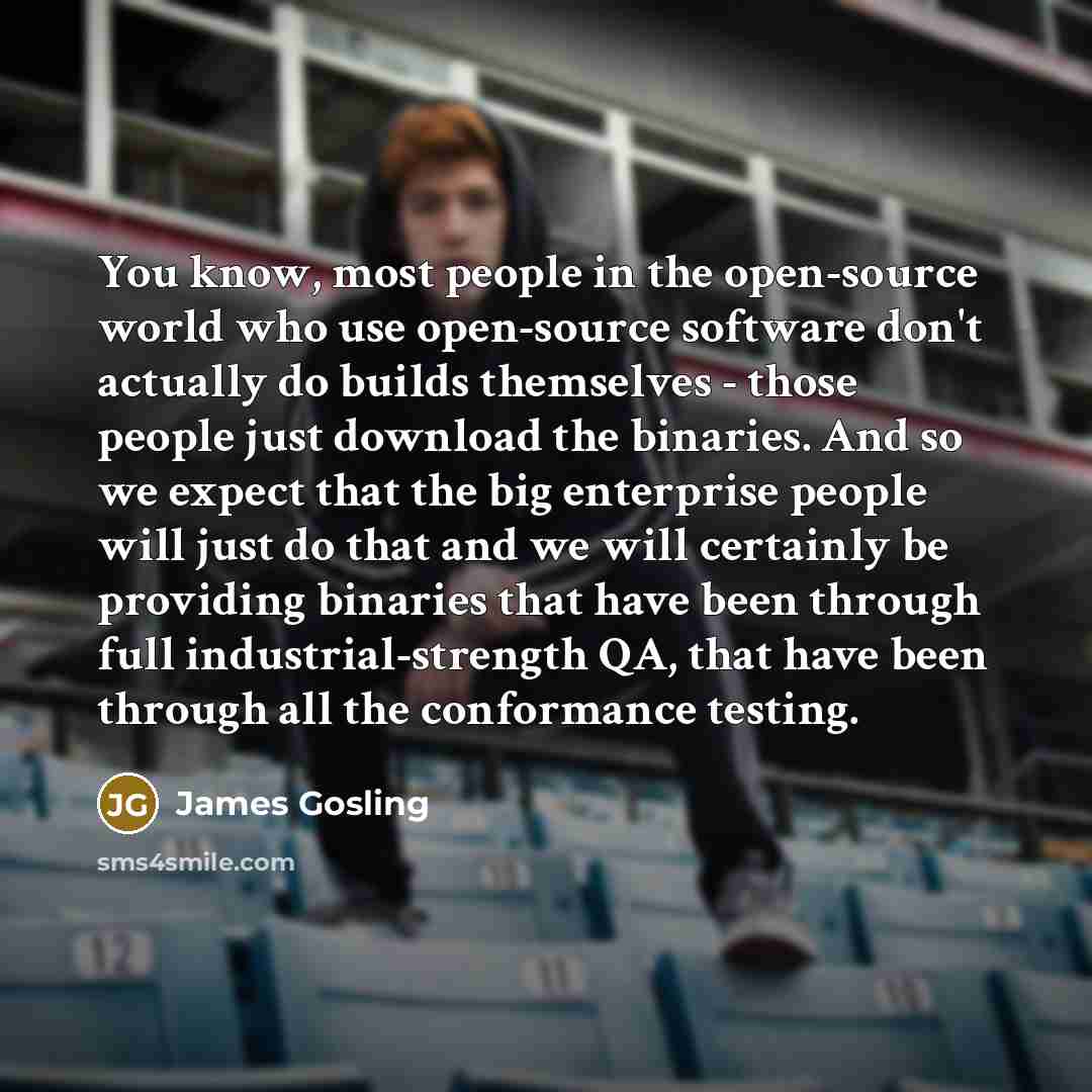 “You know, most people in the open-source world who use open-source software don't actually do builds themselves - those people just download the binaries. And so we expect that the big enterprise people will just do that and we will certainly be providing binaries that have been through full…” quote by James Gosling