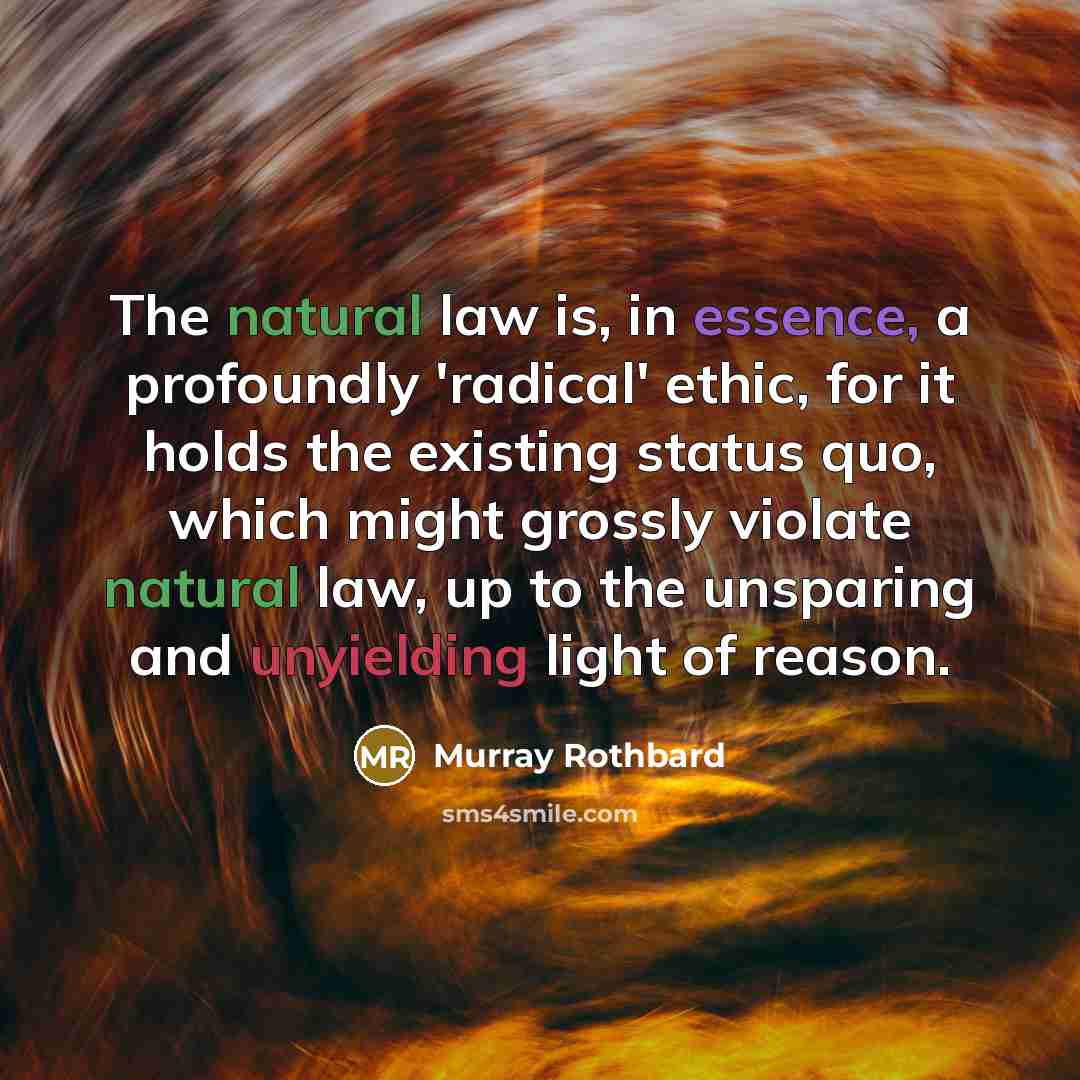 “The natural law is, in essence, a profoundly 'radical' ethic, for it holds the existing status quo, which might grossly violate natural law, up to the unsparing and unyielding light of reason.” quote by Murray Rothbard