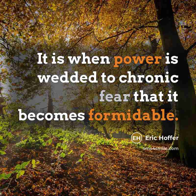 “It is when power is wedded to chronic fear that it becomes formidable.” quote by Eric Hoffer