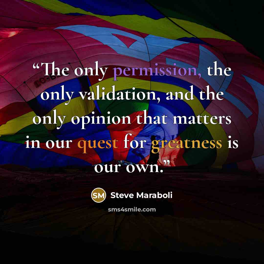 “The only permission, the only validation, and the only opinion that matters in our quest for greatness is our own.” quote by Steve Maraboli