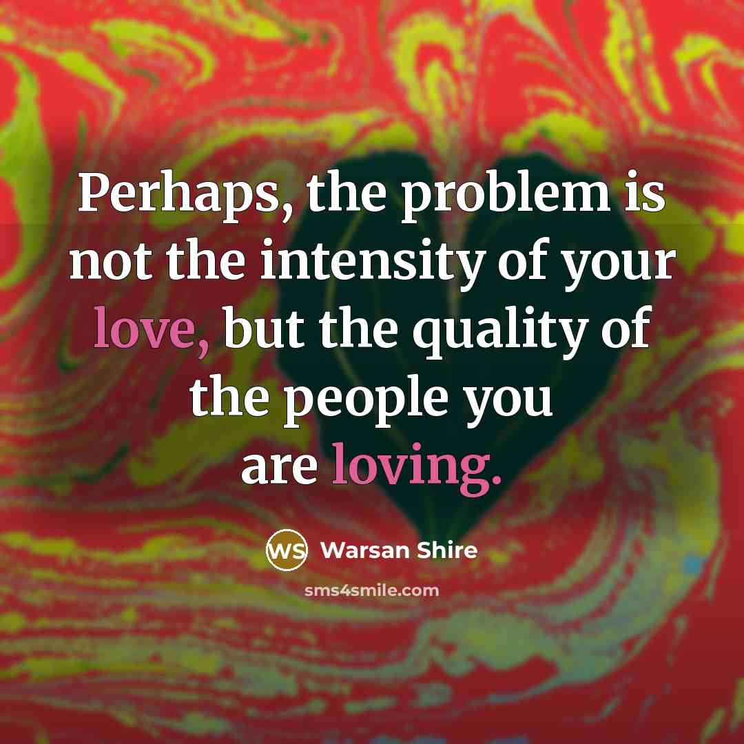 “Perhaps, the problem is not the intensity of your love, but the quality of the people you are loving.” quote by Warsan Shire