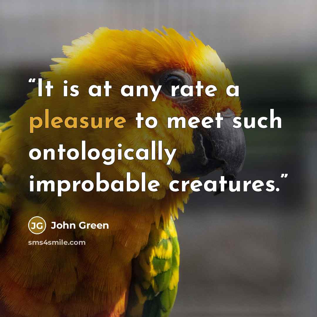 “It is at any rate a pleasure to meet such ontologically improbable creatures.” quote by John Green