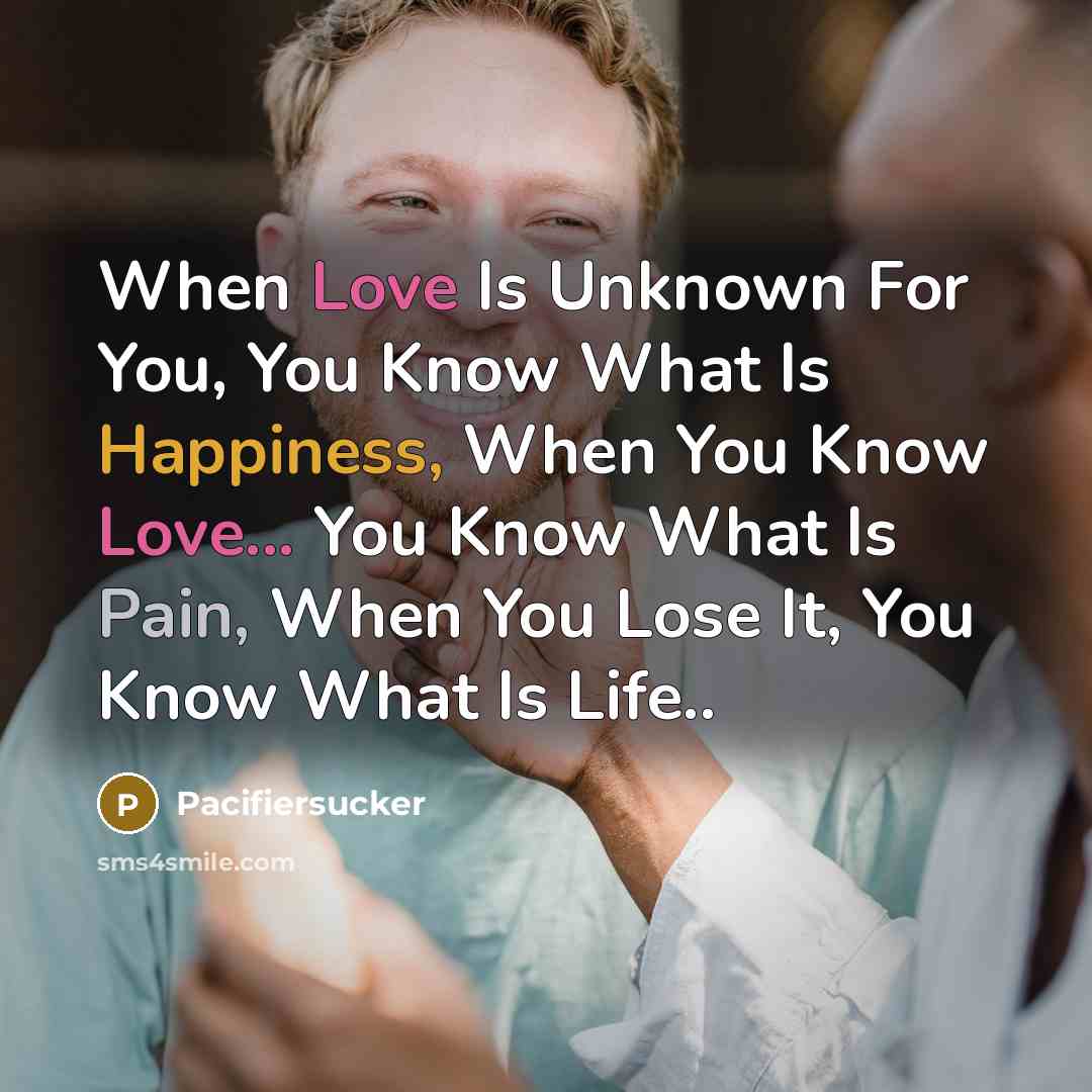 “When Love Is Unknown For You, You Know What Is Happiness, When You Know Love... You Know What Is Pain, When You Lose It, You Know What Is Life..” quote by Pacifiersucker