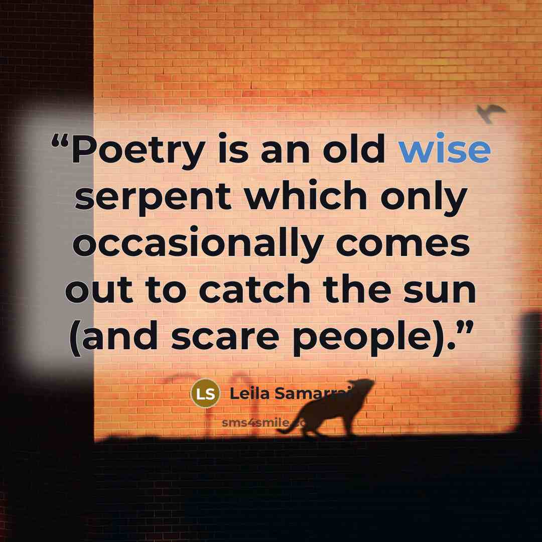 “Poetry is an old wise serpent which only occasionally comes out to catch the sun (and scare people).” quote by Leila Samarrai