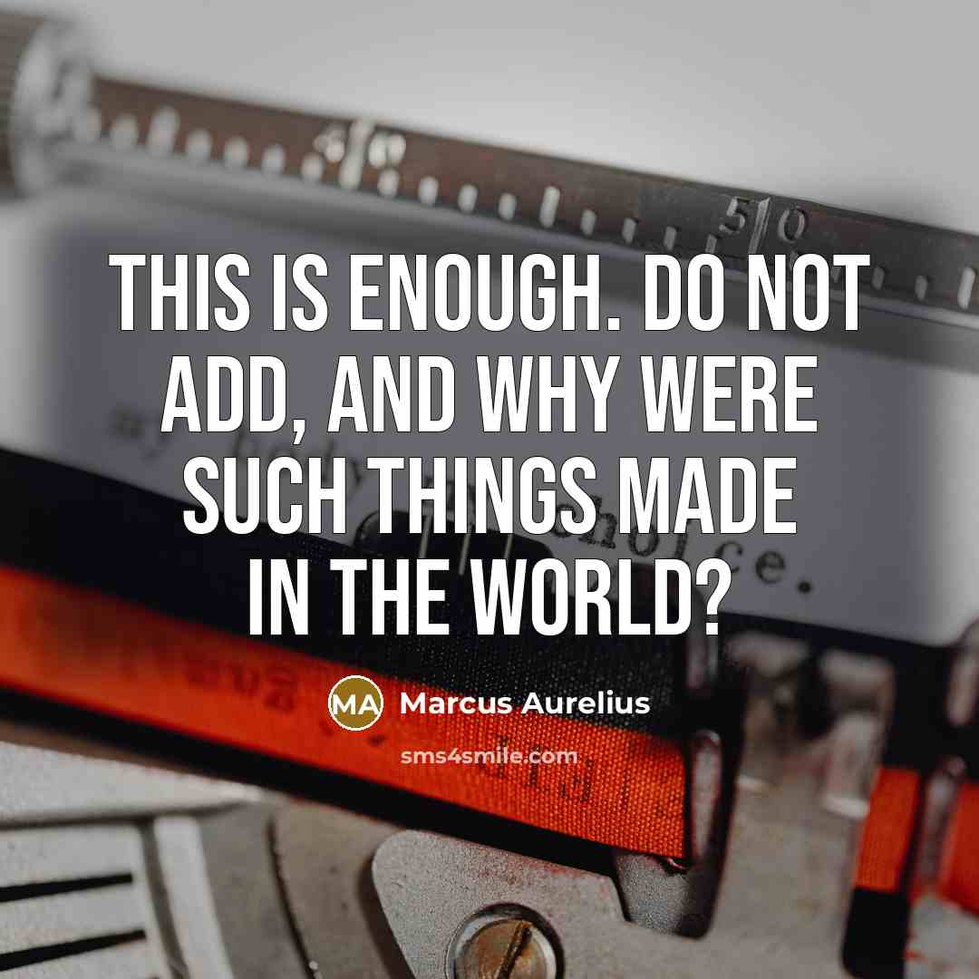 “This is enough. Do not add, And why were such things made in the world?” quote by Marcus Aurelius