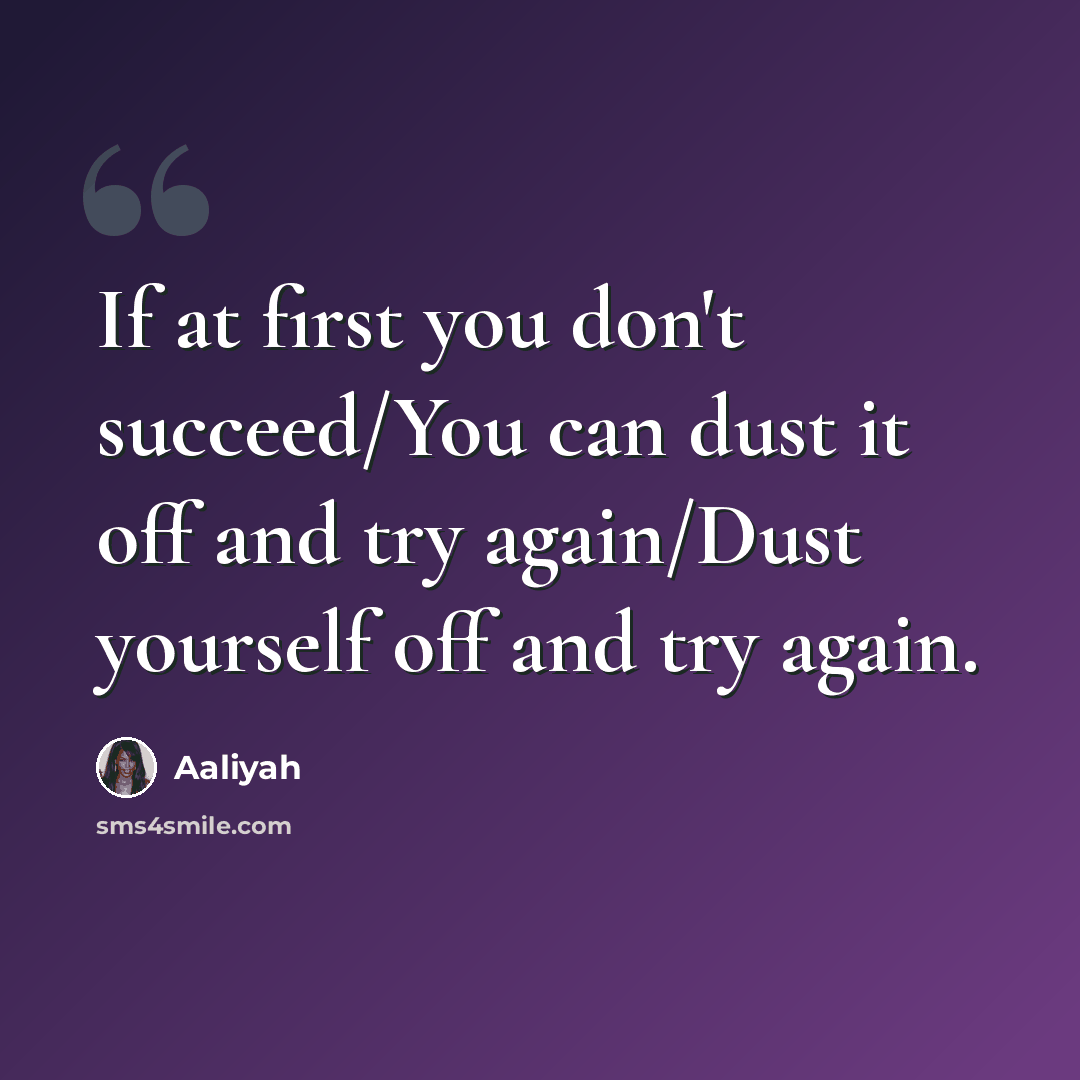 “If at first you don't succeed/You can dust it off and try again/Dust yourself off and try again.” quote by Aaliyah