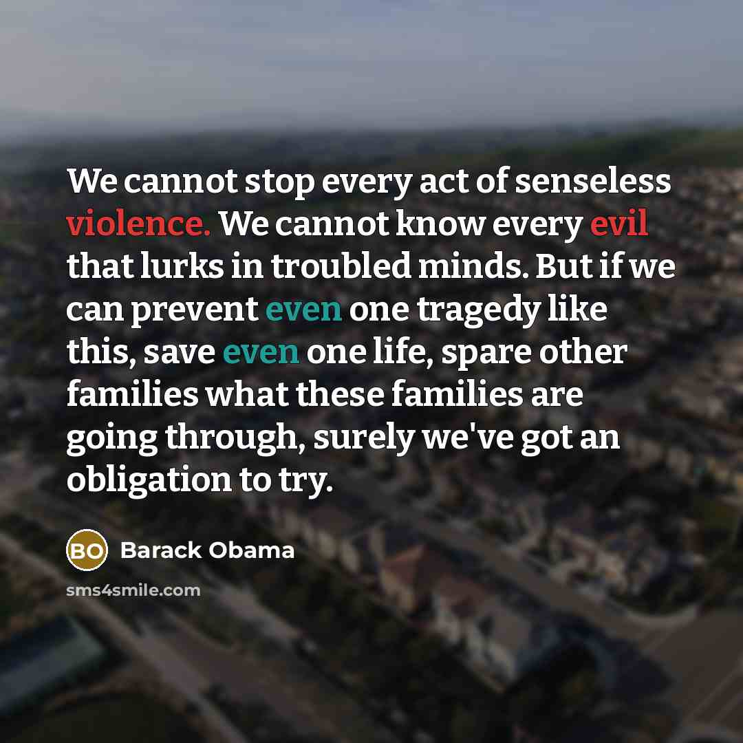 “We cannot stop every act of senseless violence. We cannot know every evil that lurks in troubled minds. But if we can prevent even one tragedy like this, save even one life, spare other families what these families are going through, surely we've got an obligation to try.” quote by Barack Obama