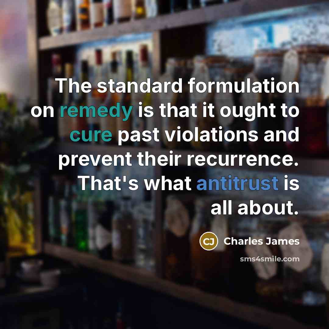 “The standard formulation on remedy is that it ought to cure past violations and prevent their recurrence. That's what antitrust is all about.” quote by Charles James