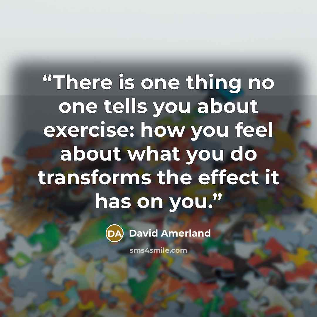 “There is one thing no one tells you about exercise: how you feel about what you do transforms the effect it has on you.” quote by David Amerland