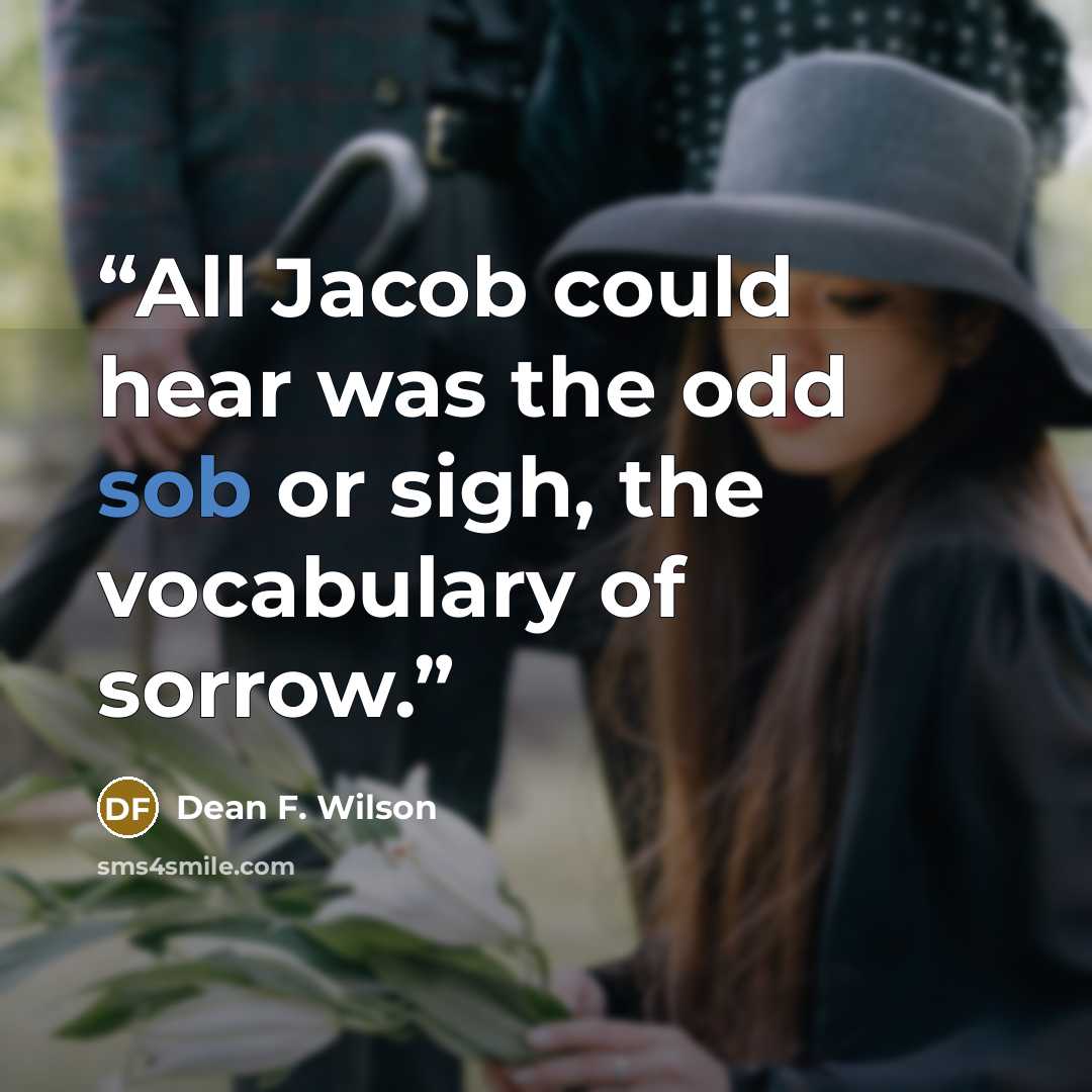 “All Jacob could hear was the odd sob or sigh, the vocabulary of sorrow.” quote by Dean F. Wilson
