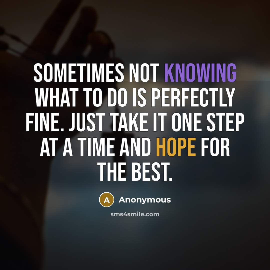 “Sometimes not knowing what to do is perfectly fine. Just take it one step at a time and hope for the best.” quote by Anonymous