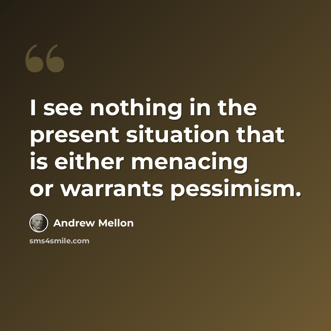 “I see nothing in the present situation that is either menacing or warrants pessimism.” quote by Andrew Mellon