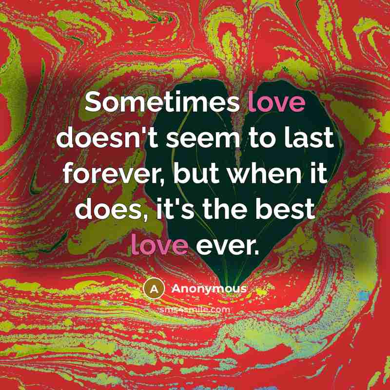 “Sometimes love doesn't seem to last forever, but when it does, it's the best love ever.” quote by Anonymous
