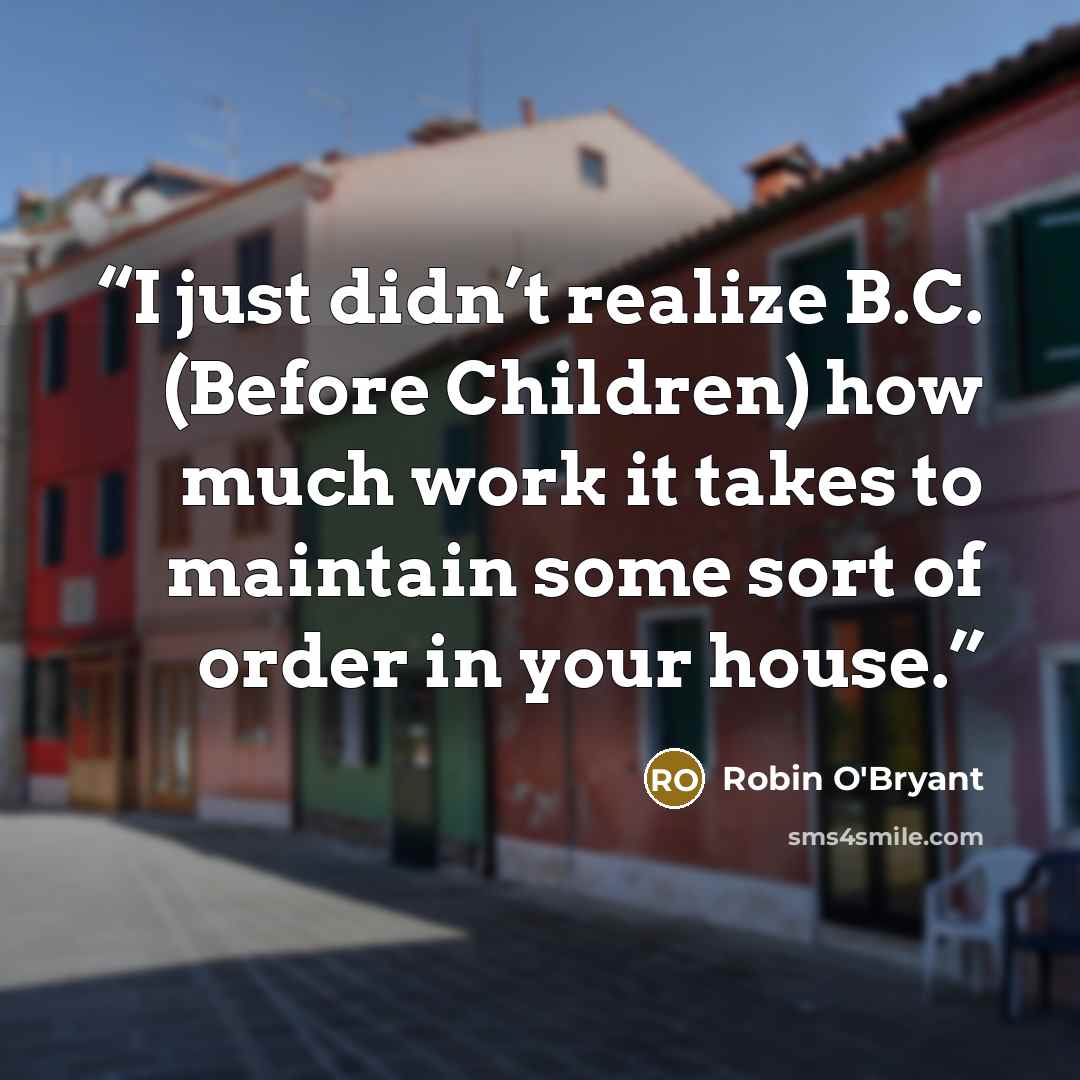 “I just didn’t realize B.C. (Before Children) how much work it takes to maintain some sort of order in your house.” quote by Robin O'Bryant