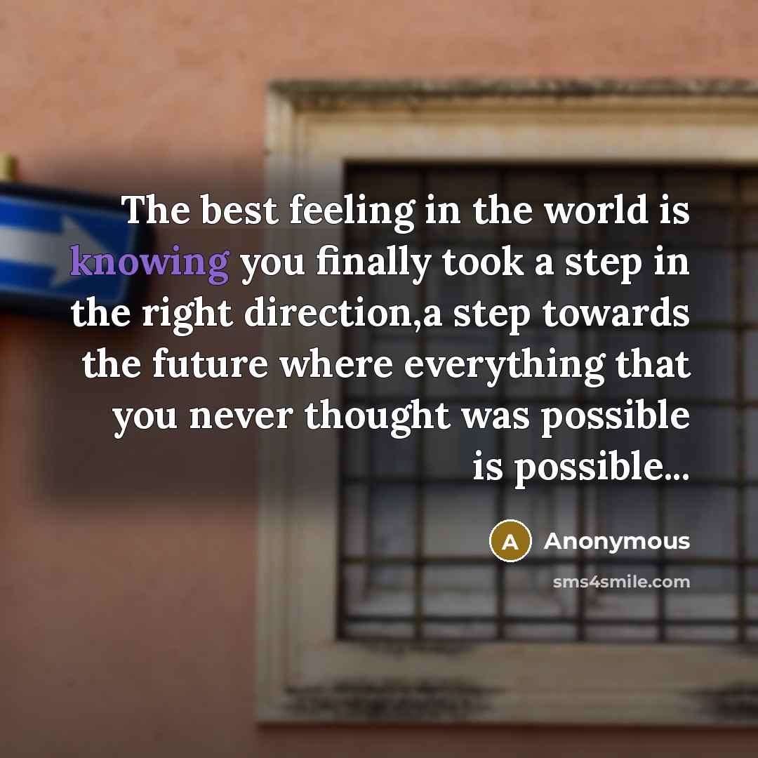“The best feeling in the world is knowing you finally took a step in the right direction,a step towards the future where everything that you never thought was possible is possible...” quote by Anonymous