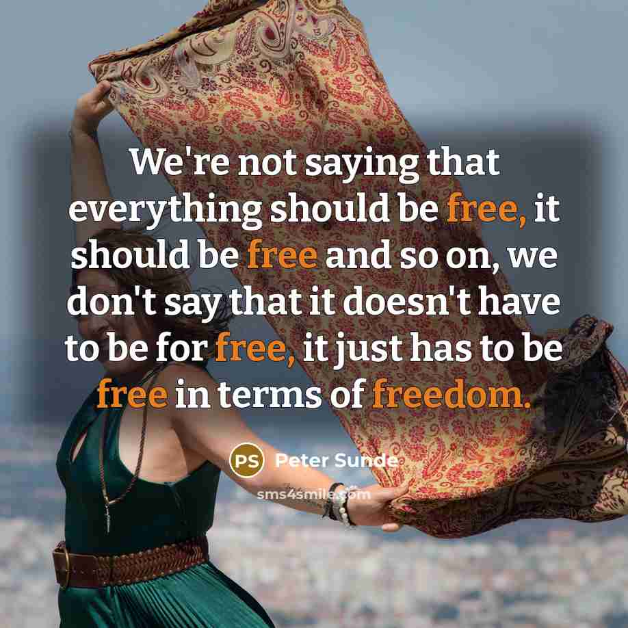 “We're not saying that everything should be free, it should be free and so on, we don't say that it doesn't have to be for free, it just has to be free in terms of freedom.” quote by Peter Sunde
